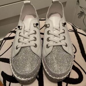 Bernie Mev White and Silver Embellished Sneakers